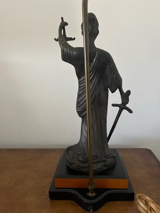 Vintage Bronze Lady Justice Figural Sculpture Table Lamp by Leviton - Picture 7 of 10